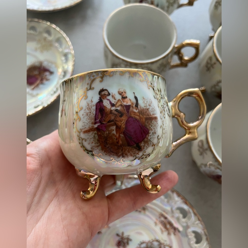 Vintage Victorian iridescent tea time set cup and saucer